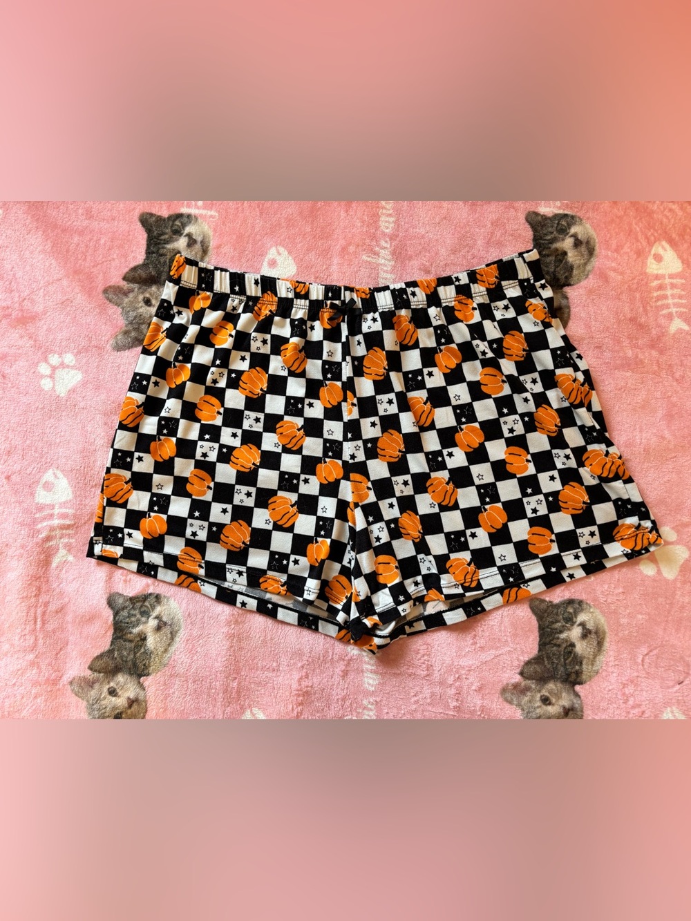 Halloween Pumpkin Checkered Women's Pajama Shorts